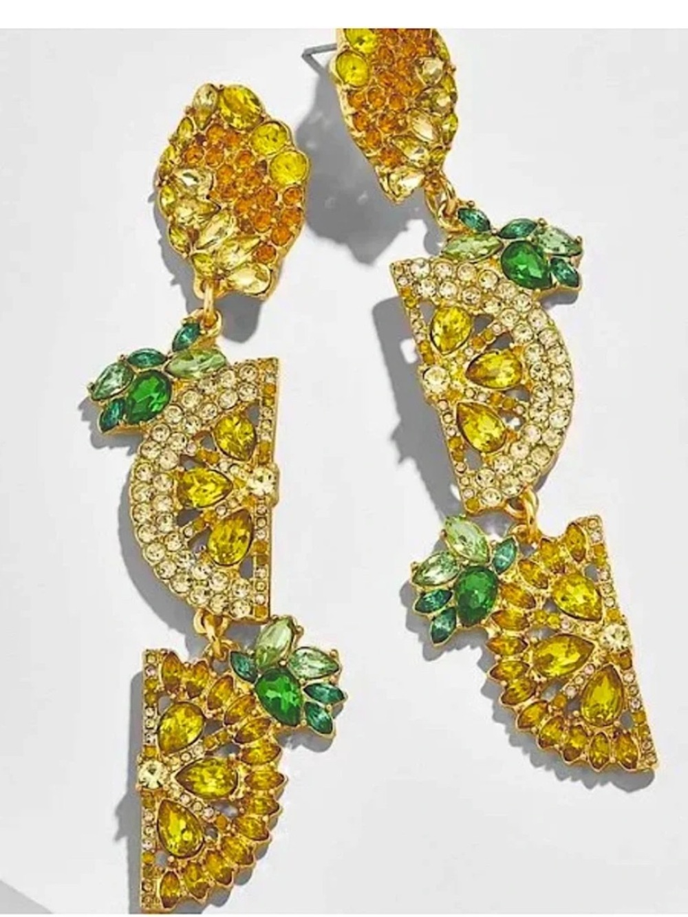 BaubleBar Gold-Tone lemon Crystal Statement Drop Earrings NWT